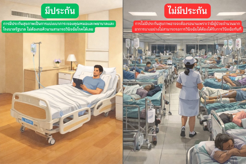 เปรียบเทียบการมีประกันสุขภาพกับไม่มีประกันสุขภาพ